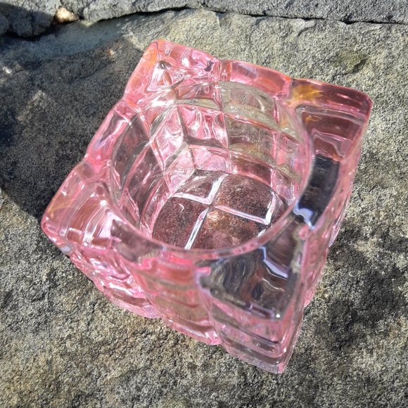 Crystal Candle Holder PINK Square Votive Glass Pink Cube Tea Light Glass Gift - Picture 3 of 5